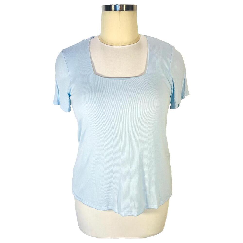 INC Tee Women XL Blue Spandex Rayon Ribbed Lined